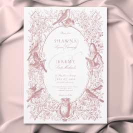 Elegant Rosa Chinoiserie Natur & Fåglar Bröllop Inbjudningar