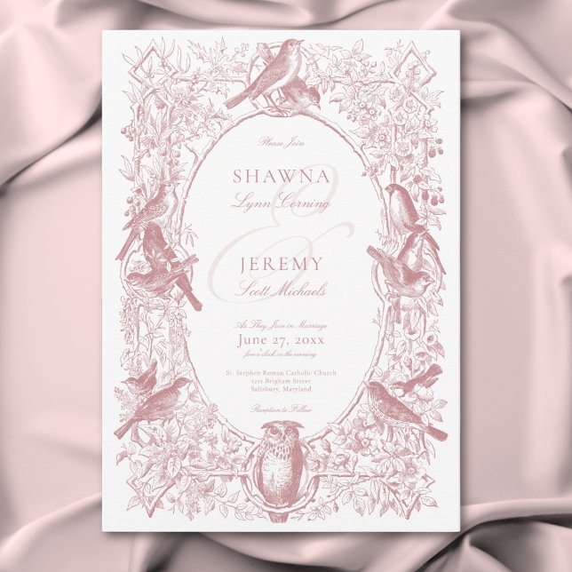 Elegant Rosa Chinoiserie Natur & Fåglar Bröllop Inbjudningar (Elegant Pink Chinoiserie Nature & Birds Wedding Invitation)