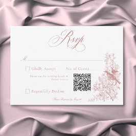 Elegant Rosa Chinoiserie Natur & Fåglar Bröllop QR OSA Kort