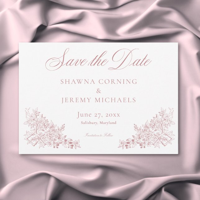 Elegant Rosa Chinoiserie Natur & Fåglar Bröllop Spara Datumet (Elegant Pink Chinoiserie Nature & Birds Wedding Save The Date)