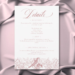 Elegant Rosa Chinoiserie Natur & Fåglar Bröllop Tilläggskort