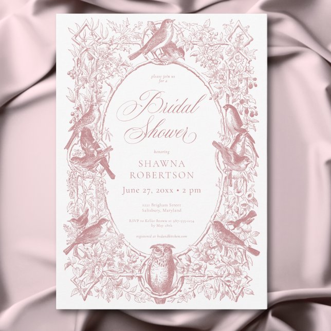 Elegant Rosa Chinoiserie Natur & Fåglar Duschdörr Inbjudningar (Elegant Pink Chinoiserie Nature & Birds Shower Invitation)