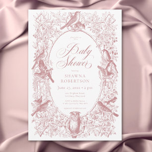 Elegant Rosa Chinoiserie Nature Birds Baby Shower Inbjudningar