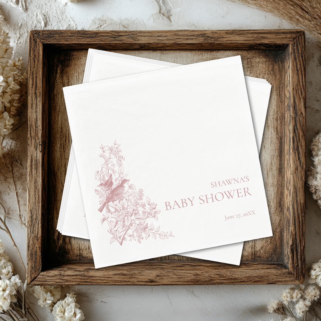 Elegant Rosa Chinoiserie Nature Birds Baby Shower Pappersservett (Elegant Pink Chinoiserie Nature Birds Baby Shower Napkins)