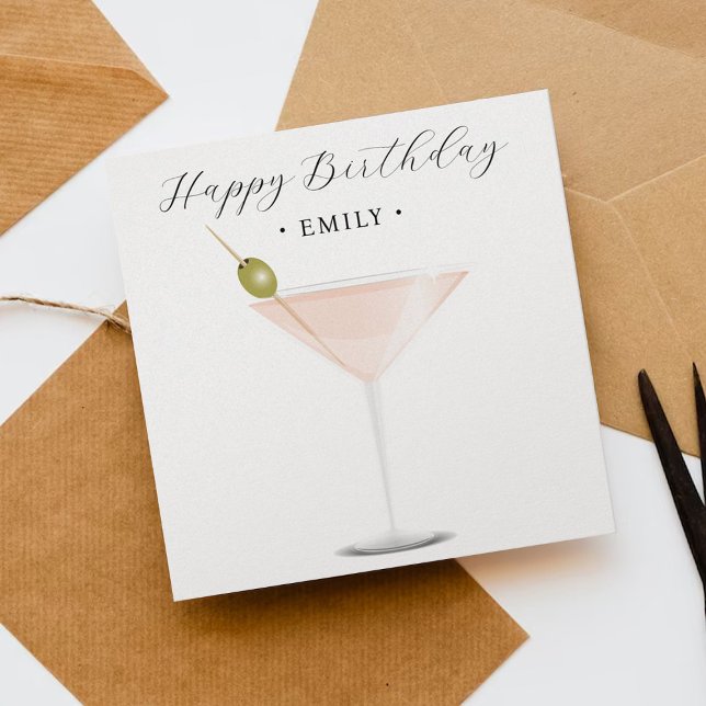 Elegant Rosa Cocktail Birthday Card (Skapare uppladdad)