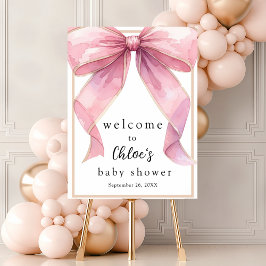 Elegant Rosa Coquette-båge Baby Shower-Välkomstsky Poster