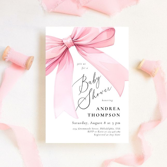 Elegant Rosa Coquette Bow Baby Shower Girl Inbjudningar (Skapare uppladdad)