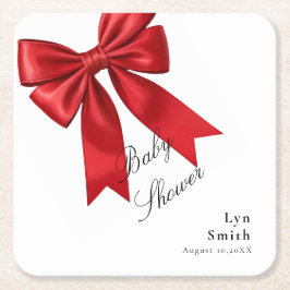 Elegant Rosa Coquette Bow Baby Shower Girl Underlägg Papper Kvadrat