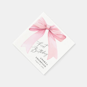 Elegant Rosa Coquette Bow First Birthday Girl Pappersservett