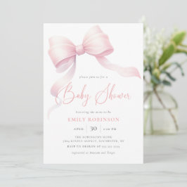 Elegant Rosa Coquette Bow Girl Baby Shower Inbjudningar