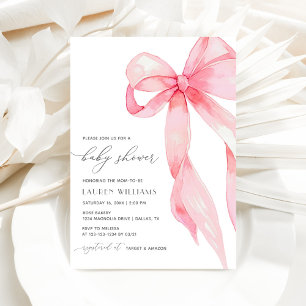 Elegant  Rosa Coquette Bow Girl Baby Shower Inbjudningar
