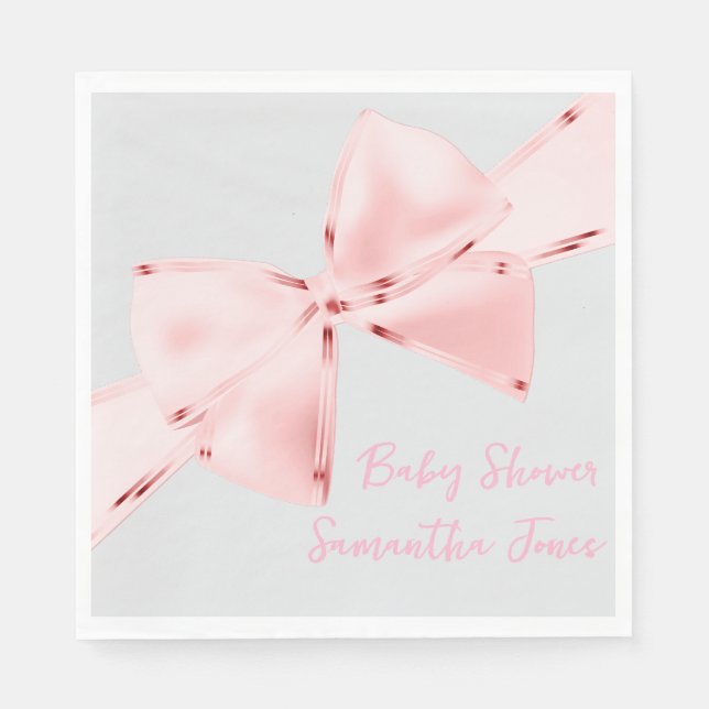 Elegant Rosa Coquette Bow Girl Baby Shower Pappersservett (Framsidan)