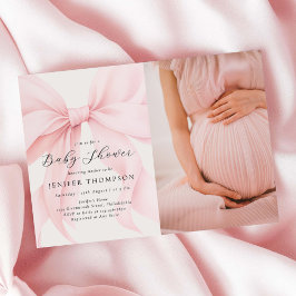 Elegant Rosa Coquette Bow Girl Baby Shower Photo Inbjudningar