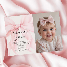 Elegant Rosa Coquette Bow Girl Baby Shower Photo Tack Kort