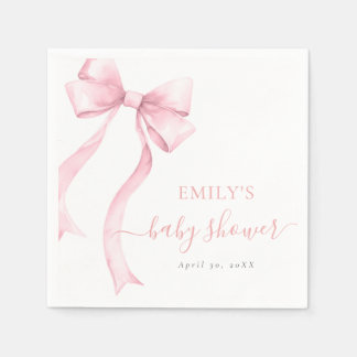 Elegant Rosa Coquette Bow Girl Baby Shower Välkomm Pappersservett