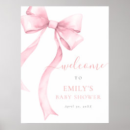 Elegant Rosa Coquette Bow Girl Baby Shower Välkomm Poster