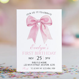 Elegant Rosa Coquette Bow Girl Birthday-inbjudan Inbjudningar