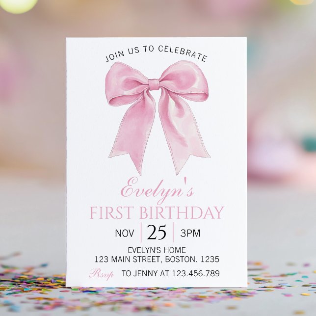 Elegant Rosa Coquette Bow Girl Birthday-inbjudan Inbjudningar (Skapare uppladdad)