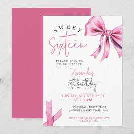 Elegant Rosa Coquette Bow Sweet 16 Birthday Inbjudningar