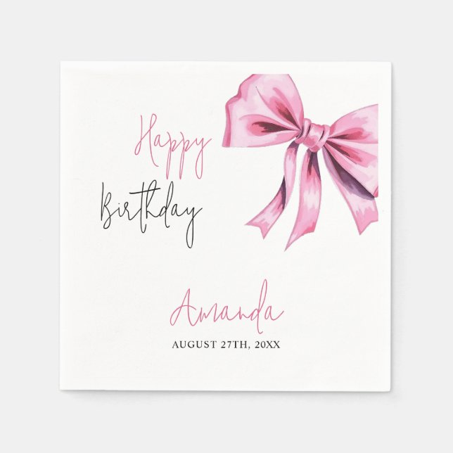 Elegant Rosa Coquette Bow Sweet 16 Birthday Pappersservett (Framsidan)