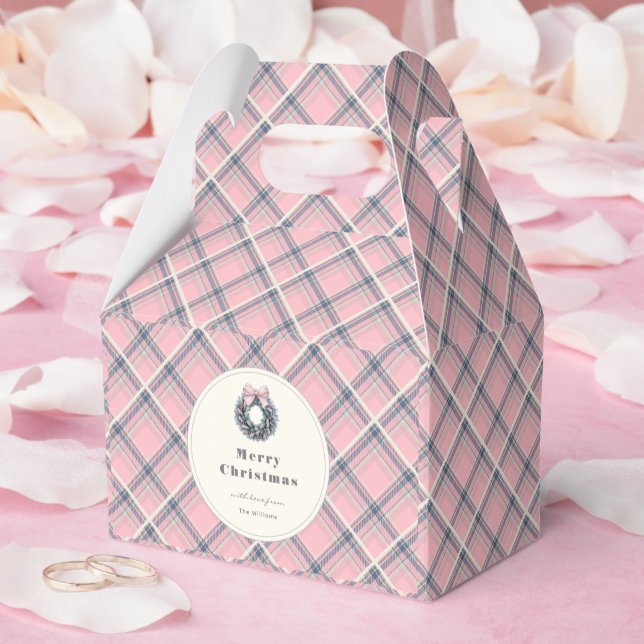 Elegant Rosa Coquette Julkrans Preppy Plaid Presentaskar (Bröllop)