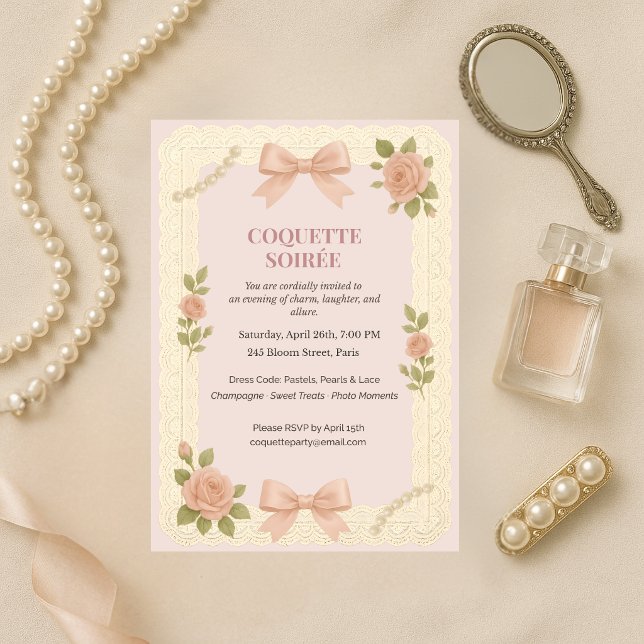 Elegant Rosa Coquette Soiré Födelsedagsinbjudan  Inbjudningar (Skapare uppladdad)