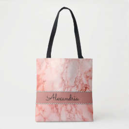 Elegant Rosa Coral Marble Tote Bag Tygkasse