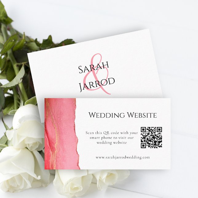 Elegant Rosa Coral QR Bröllop-webbplatskort Visitkort (Skapare uppladdad)
