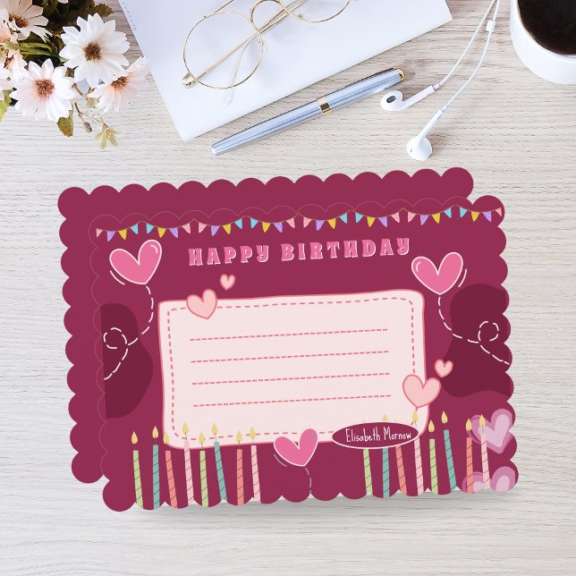 Elegant Rosa Cream Birthday Note Card - Personaliz Anteckningskort (Elegant Pink Cream Birthday Note Card – Personalized Name )