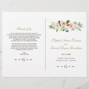 Elegant Rosa Cream Blommigt Bröllopsprogram
