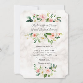 Elegant Rosa  Cream Flowers Marble Bröllop Inbjudningar