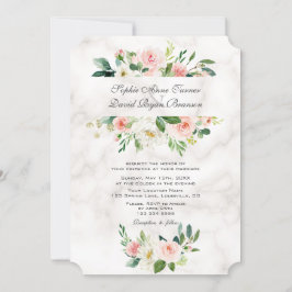 Elegant Rosa Cream Flowers Marble Bröllop Inbjudningar