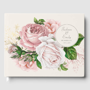 Elegant  Rosa Cream Vintage Blommigt Bröllop Gästböcker