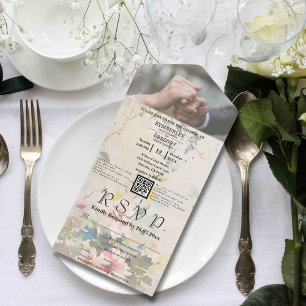 Elegant Rosa Cream Watercolor Blommigt QR-kodfoto