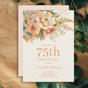 Elegant Rosa Crème Blommig 75-årsdag Inbjudningar