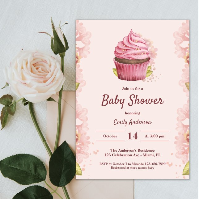 Elegant  Rosa Cupaka Girl Sweet Baby Shower Inbjudningar (Skapare uppladdad)