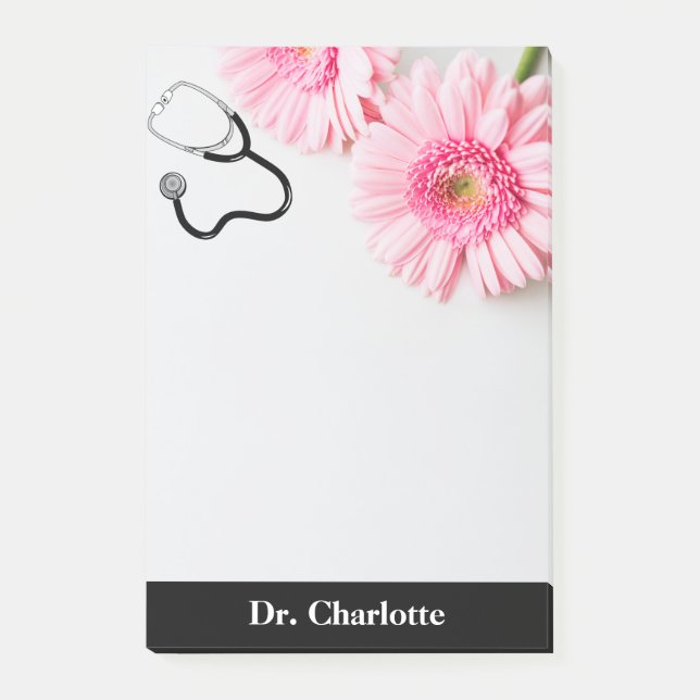 Elegant Rosa Daisy Doktor stetoskop Post-it Block (Framsida)