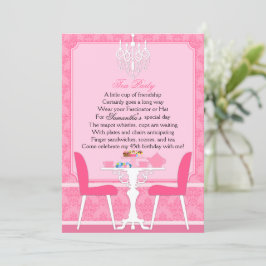 Elegant Rosa Damask Birthday Tea Party Inbjudningar