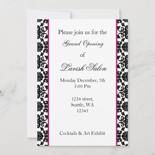 Elegant rosa Damask Corporate Party-inbjudan Inbjudningar (Framsida)