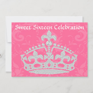 Elegant Rosa Damask & Diamond Krona Sweet sixteen Inbjudningar