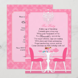 Elegant rosa damask-födelsedags-tea party inbjudningar
