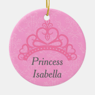 Elegant Rosa Damask, Prinsess Tiara Julgransprydnad Keramik