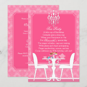 Elegant rosa damask tebjudning för födelsedag inbjudningar