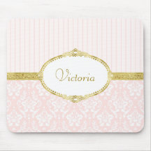 Elegant Rosa Damask Vintage Guld Ram och Namn