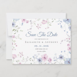 Elegant Rosa & Damblå Blommig Bröllop Spara Datumet