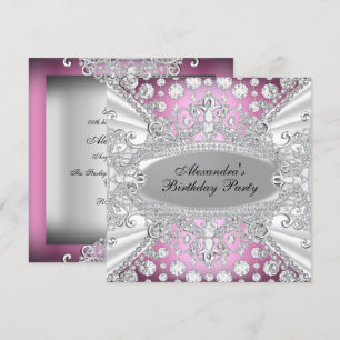 Elegant Rosa Diamant Smycke Födelsedagsfest Inbjud Inbjudningar