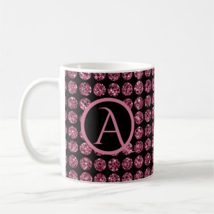 Elegant Rosa Diamond Gems Gnistra Monogram Inledan Kaffemugg