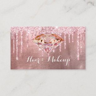 Elegant Rosa Diamond Glitter Drips Beauty Industry Visitkort