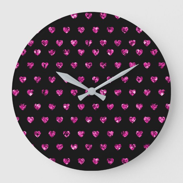 Elegant Rosa Diamond Hearts Glam Gnistra Stor Klocka (Framsida)
