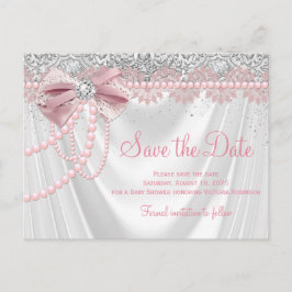 Elegant  Rosa Diamond Pearl Baby Shower Vykort